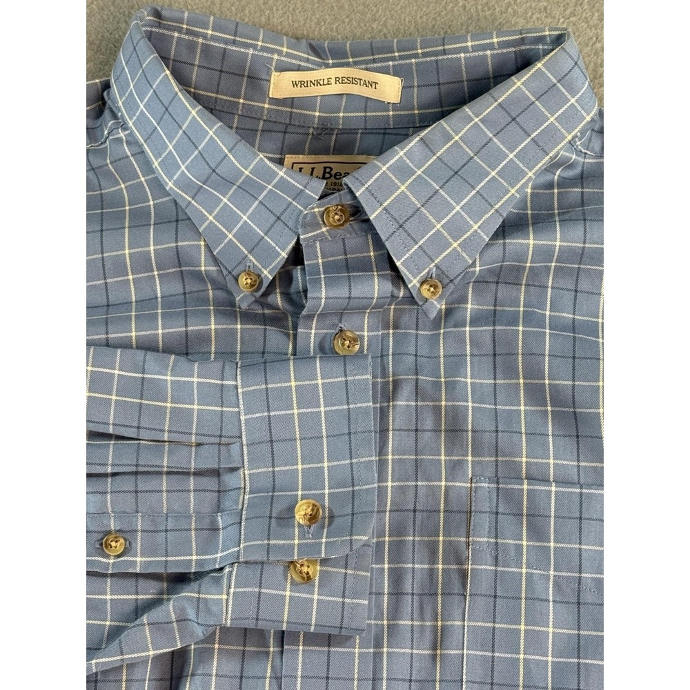 L.L. Bean Dress Shirt Mens 2XL Blue Plaid Wrinkle Resistant Button Down 269337